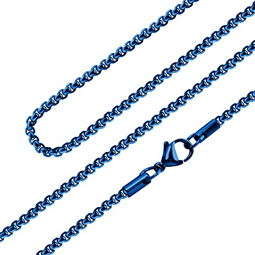 555Jewelry Thin 2.5mm Stainless Steel Box Chain Necklace for Men & Women, Lightweight Stainless Steel Necklace for Men, Necklace Chain For Men, Blue, 20 Inch