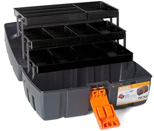 Caja herramientas de plástico con 3 bandejas, arcón especial para bricolaje con divisiones para guardar o almacenar utensilios (20 x 36 x 19,5 cm, color aleatorio)