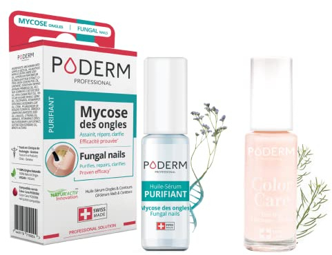 PODERM - Fungal Nails, Yellow & Damaged. Easy & Fast Treatment for Hands/Feet Using Swiss Anti-Fungal Actives & Tea Tree Powder Pink Nail Varnish