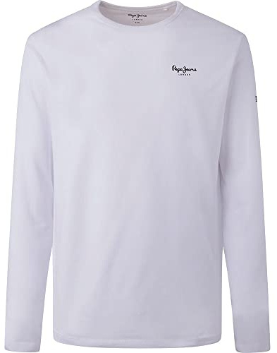 Pepe Jeans London Original Basic 3N Maglietta a manica lunga Slim Fit da uomo, cotone stretch con collo girocollo e logo, Bianca