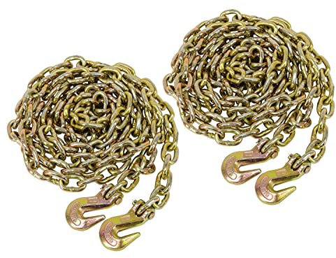 Mytee Products 2 Pack 3/8 x 20' Grade 70 Transport Binder Chain - Made in USA with G70 Grab Hooks - Tow Transport Binder Chain - 6,600 Lbs WLL