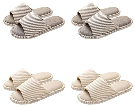 Teceyfeet Unisex Hotelslipper Set, 4 Paar Waschbar Badepantoletten Gästehausschuhe Rutschfeste Leinen Hausschuhe offener Zeh Pantoffeln für Spa, Party Gäste, Hotel und Reisen