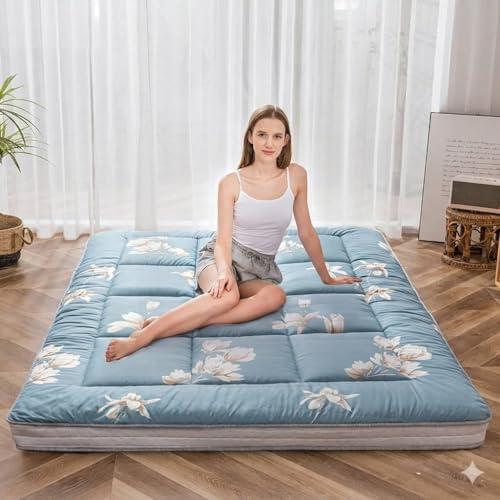 MAXYOYO Futonmadrass, vadderad japansk golvmadrass, kviltad hopfällbar säng, bomullsöverdrag, ventilerande golvsäng, tatami-matta, golvstol, gästsäng (magnolia, 90 x 190 cm)