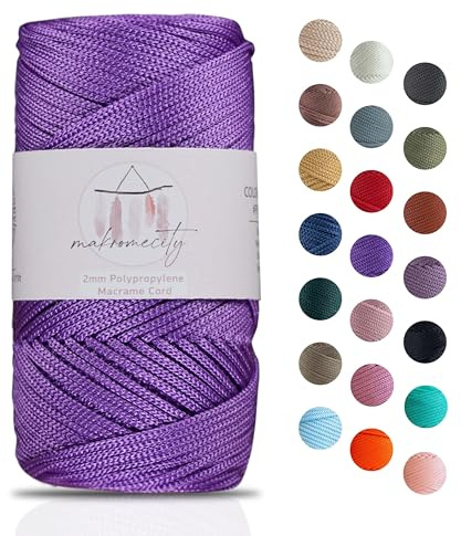 Makromecity, polyester macramé cord 2 mm x 125 m (115 m) 2 mm polypropylene purple macramé cord crocheted macramé bag cord craft for wall hangings, bags, coaster, rug