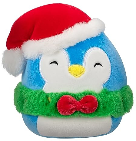 Squishmallows Original 7.5-Inch Puff the Blue Penguin with Green Wreath Small-Sized Ultrasoft Plush