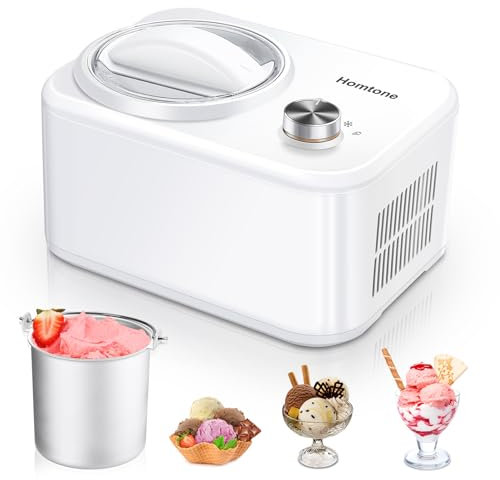 Homtone Máquina Eléctrica de Helados con Compresor 0,8L 100W - Autorefrigerante para Helados Caseros, Yogur Congelado, Batidos y Smoothies - Incluye Cuenco y Recetario (Sin Precongelación)