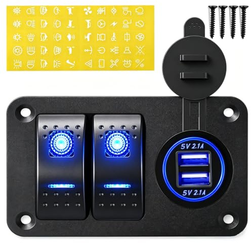 Gebildet 2 Gang Rocker Switch Panel med Dual USB Laddare 12V 24V Vippströmbrytare LED Light Bar Switch Bakljus Switch Rock Lights Switch för bilar Rvs Lastbilar