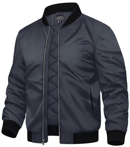 TACVASEN Mens Jackets Smart Casual Bomber Jackets Winter Warm Varsity Jacket Zipper Baseball Coats Dark Grey,L