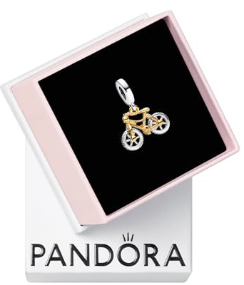 PANDORA Moments Pariser Eiffelturm Labordiamant Gravierbarer Doppelter Charm-Anhänger aus Sterling Silber mit vergoldeter Metalllegierung und künstlichem Kristall, 763344C01