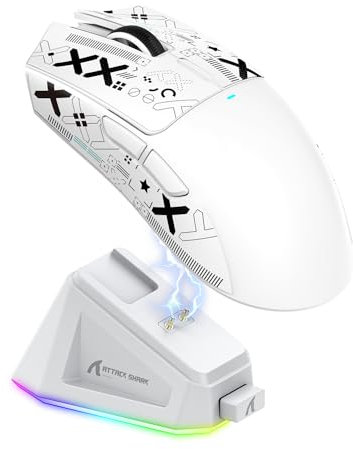ATTACK SHARK X11 Gaming Mouse mit Magnetic Charging Dock, PixArt PAW3311 Gaming Sensor, BT/2.4G Wireless/Wired Gaming Mouse mit Mouse Grip Tape, 22000 DPI, Gamer Mice for Win11/Xbox/PS/Mac (White)