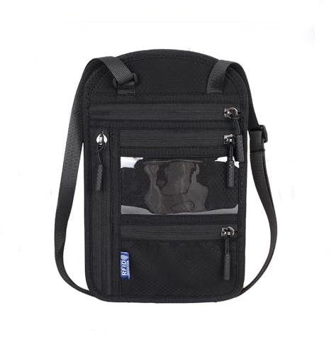 Semazz Brustbeutel mit RFID Schutz,Herren Dame Reise Brustbeutel Brusttasche Reisegeldbeutel für Reisepass Geld RFID-Blockierung Brieftaschen Reisegeld Beutel Brusttasche Reisepasshülle Unisex Schwarz