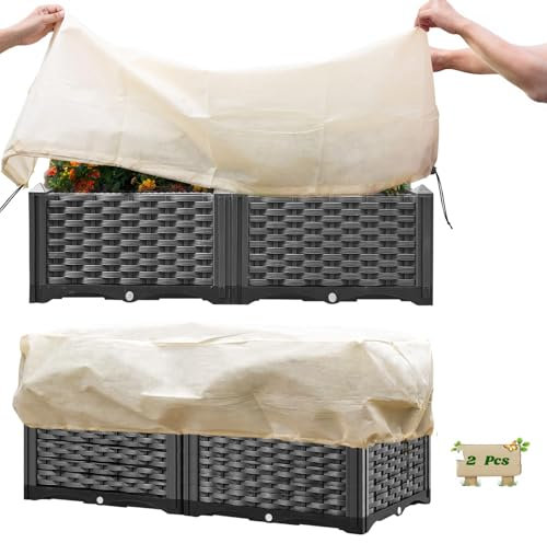 lalago Housses de Protection pour jardinières, Housse Voile Hivernage Plante de Balcon, Housse de Boîte à Fleurs Bio, Housse de Protection Contre Le Gel pour Plantes d'hiver (150x45x40cm - Lot de 2)
