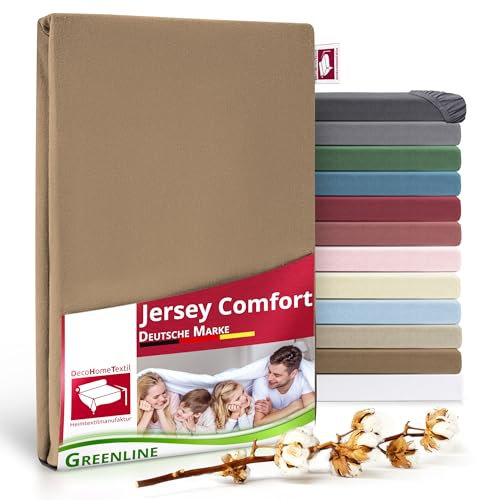 Greenline Spannbettlaken Premium Jersey aus 100% Baumwolle Greenline Taupe Braun 180-200x200 cm bis zu 30 cm auch für Boxspringbetten, Spannbetttuch