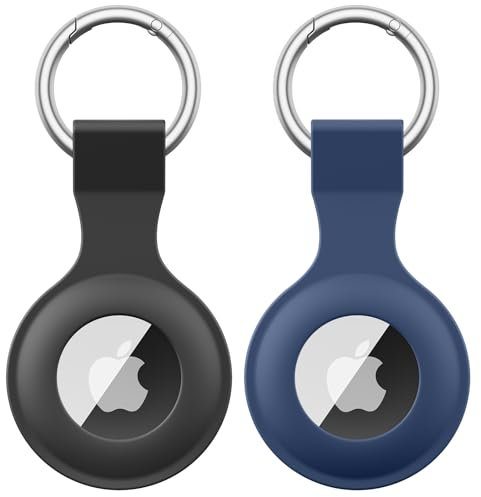 【2 STÜCK】 Wanme Hülle für Apple AirTag Anhänger mit Schlüsselanhänger, AirTags Silikon Tragbar Keyring Abdeckung, Schutzhülle für Apple AirTag Case Tracker (Schwarz+Marineblau)