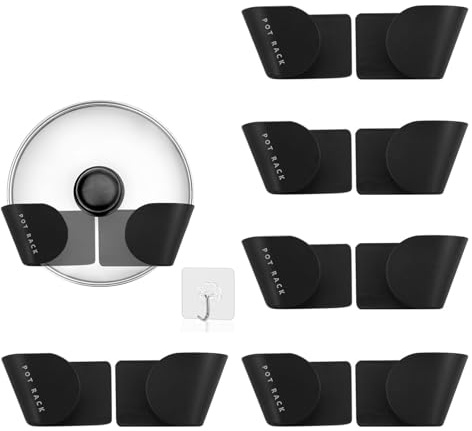 5 pares de portatapas ajustables para puerta de armario, soporte tapas ollas, soporte para tapas, no requiere perforación, con 1 gancho transparente, para cocina, paredes