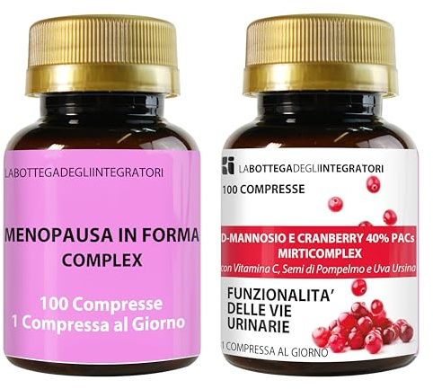 Set di Integratori Menopausa 100 Compresse e Mannosio Complex 100 | Kudzu e Trifoglio Rosso Ricchi in Isoflavoni | Metabolismo, Peso, Rilassamento, Vampate | Sistema Immunitario