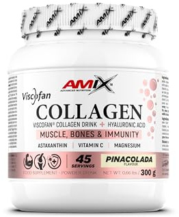 Amix™ Bovino Viscofan® - Colágeno Bovino con Ácido Hialurónico, Astaxantina, Magnesio y Vitamina C - Complemento alimenticio - Polvo - 300 g - Sabor: Piña colada