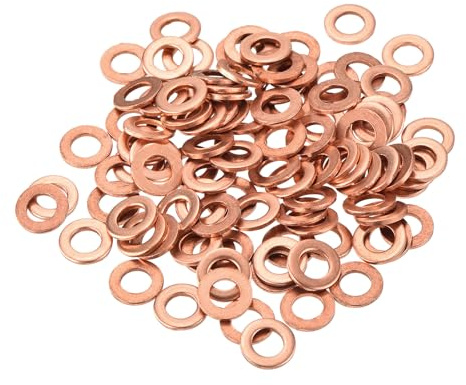 QUARKZMAN 102 Pièces Rondelles Plates en Cuivre, Rondelles d'Écrasement Métriques Plates en Cuivre Amélioré 5x9x1mm pour Raccords Hydrauliques Vis Écrou Réparation Électronique