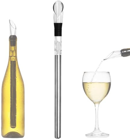 IKOPFLN Refrigeratore per Bottiglie Vino, glacette per vino,raffredda bottiglie vino,Bastoncino di raffreddamento + versatore per vino + tappo per bottiglia di vino
