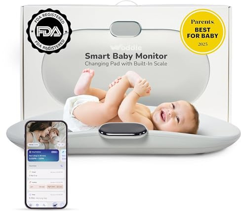 Woddle Multifunctional Smart Baby Changing Pad with Medical Grade Scale for Critical Weight Monitoring + AI App, Noise Machine, Warmer, Night Light, Touchscreen Tracker, All-in-One