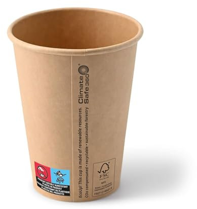 BIOZOYG Pappbecher 50 Stück 300 ml / 12 oz, Ø 90 mm, braun - Becher für Heißgetränke - Kaffeebecher to go aus Pappe - Einwegbecher, Alternative zu Styroporbecher