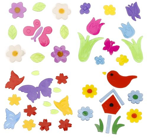 Nurila 3D Fensterbilder Sommer - 40 Stück DIY Gel Sticker für Kinder, Window Dekorationen, Bunte Saisonale Glas Abziehbilder