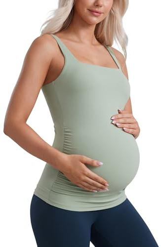 CRZ YOGA Maternity Square Neck Tank Tops Green Palm Court 12