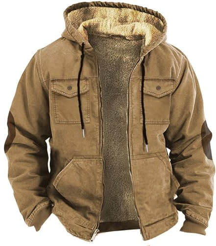 Manteau Homme Hiver Grande Taille Veste Sweat-Shirt à Capuche en Polaire pour Homme, Automne-Hiver, Manches Longues, Poche, Grande Taille, vêtements rembourrés Anorak Veste Hommes (Khaki, XL)