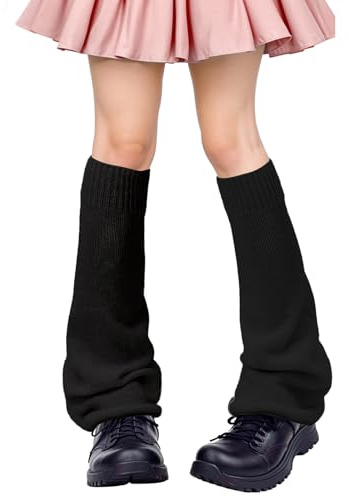 Telooco Leg Warmers Y2K Kawaii Knit Leg Warmers Harajuku Flared Legwarmers Preppy Baggy Long Socks Lolita Gyaru Goth Accessories for Women Girls (Black)