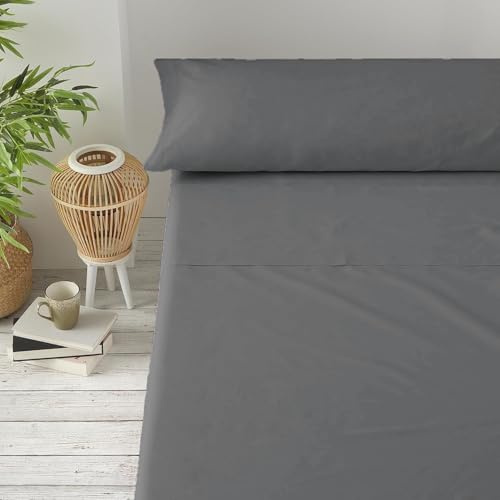 Viste tu hogar Juego de Sábanas Lisas 3 Piezas 135cm en Tejido Suave y Transpirable, Cómodo y Duradero, Diseñado para Dormitorio Familiar en Todas Las Estaciones, Color Gris Oscuro