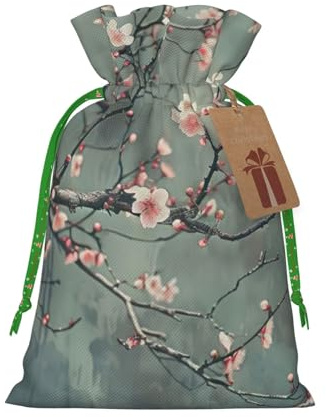 Bolsas de regalo con cordón de Navidad con estampado de flores de cerezo japonés, saco festivo de Navidad, fiesta de cumpleaños, embalaje de regalo