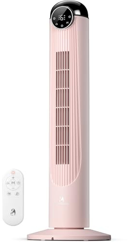 Antarctic Star T36 Tower Fan-36 Inch, Bladeless Oscillating Fan with Remote, 6 Speeds & 4 Modes, LED Display, 9H Timer, Quiet Floor Standing Fan for Bedroom Living Room Office, Pink