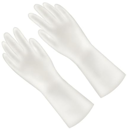 PRETYZOOM Waterproof Household Cleaning Gloves, Kitchen Dishwashing Gloves, Plastic Steel Protective Mitts, Anti-slip, Size L, 4 Pairs, White, for Home and Housework Use