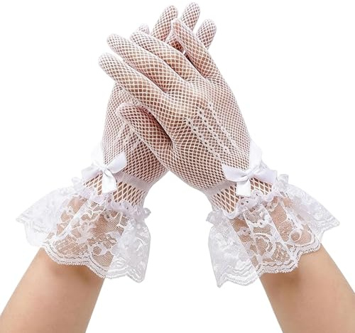 Gants De Communion Pour Filles, Gants De Demoiselle D'honneur En Filet, Gants Blancs Pour Enfants, Nœud Papillon Princesse Gants En Dentelle Blanche Pour Costume Thé Sainte Communion Pour 4-12 Ans