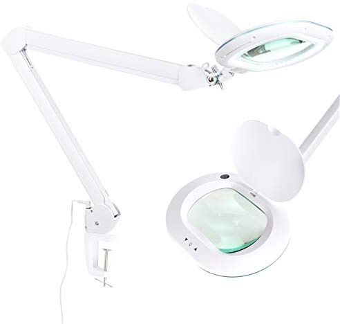 Brightech LightView Pro XL Magnifying Desk Lamp with Clamp, Adjustable Magnifying Glass with LED Light for Crafts, Reading, Close Work, Dimmable Light Magnifier with Wide Glass Lens