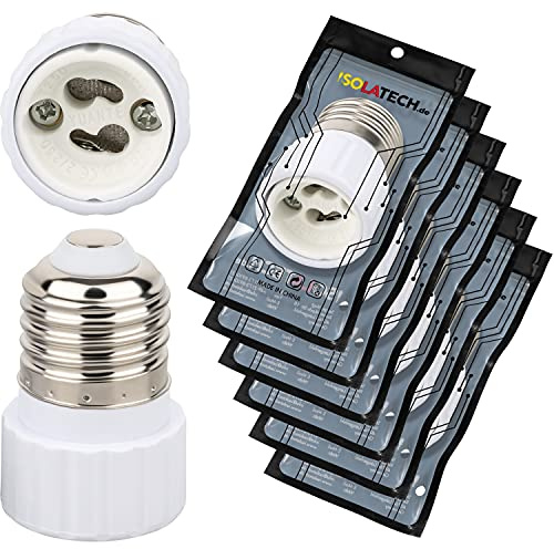 ISOLATECH 6pcs casquillo adaptador E27 para casquillo de lámpara GU10 LED convertidor para bombillas de bajo consumo (max. 250V/2A) bombillas baño cocina base cerámica resistente al calor
