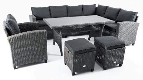 di volio Polyrattan Sitzgruppe Lounge Rossano – Gartenmöbel-Set für bis zu 9 Personen in Zwei Farbvarianten (grau)