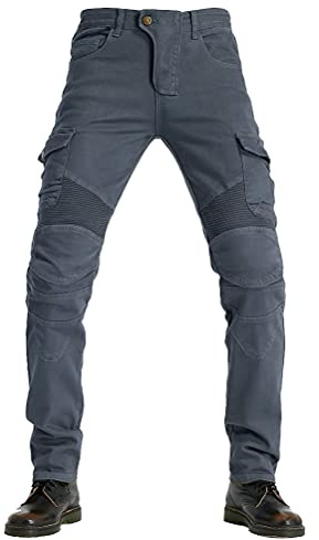 Motorcycle Riding Pants for Men Biker Motocross Racing Jeans Cycling Protective Pants with Armor Pads-M Grey