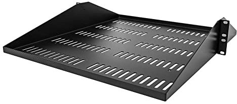 StarTech.com 2U Server Rack Shelf, Center Mounted Universal Vented Rackmount Cantilever Tray for 19 Network Equipment Rack, Heavy Duty Steel, 200lb Capacity, 20 Deep, Black (SHELF-2U-20-CENTER-V)