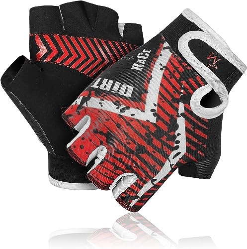MARIB Cycling Gloves for Kids Half Finger Gloves for Children Bicycle Outdoor, Gym Gloves for Junior Toddler Boys Girls for Riding Biking Sports Gloves are Non-Slip, Youth Age 2-10 (Year 7-8, Red)