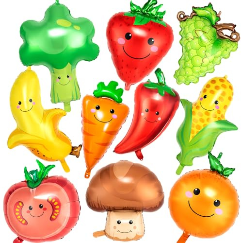 Vegetable Balloons Decoration, 10 Styles Fruit and Veggie Foil Balloon for Wedding Baby Shower Party Supplies