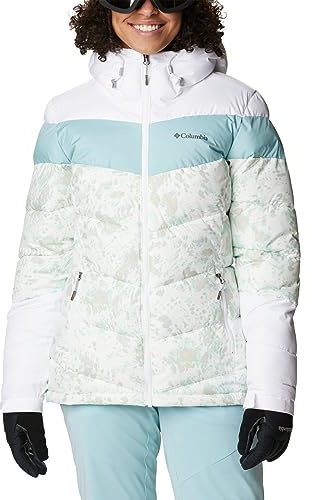 Columbia Women's Abbott Peak Insulated Jacket, Ski Jacket, White Flurries Print/White/Aqua Haze, Size XL