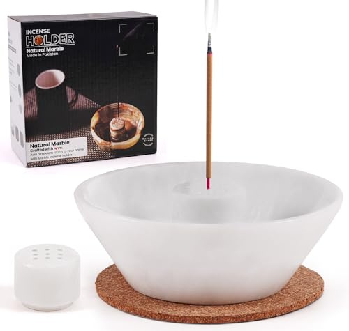 Radicaln Porte-encens en marbre Blanc de 14 cm Fait à la Main pour Attraper Facilement Les Cendres d'encens avec bâtons d'encens - Décoration d'intérieur - Cendriers d'intérieur
