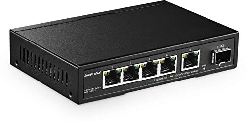 YuLinca 5 Port 2.5G Netzwerk-Switch mit 10G SFP, 5 x 2.5GBASE-T Ports, Kompatibel mit 10/100/1000Mbps Geräten, Lüfterloser Unmanaged Plug&Play Ethernet Switch