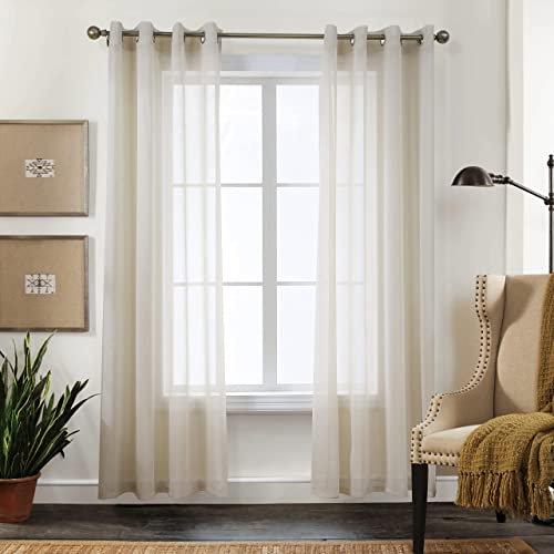 CUCRAF Net Curtains for Windows - Eyelet Curtain for Living Room & Bedroom, Voile Sheer Linen 84 drop pair, Wrinkle Resistant Solid Colour Easy to Clean and Machine Washable