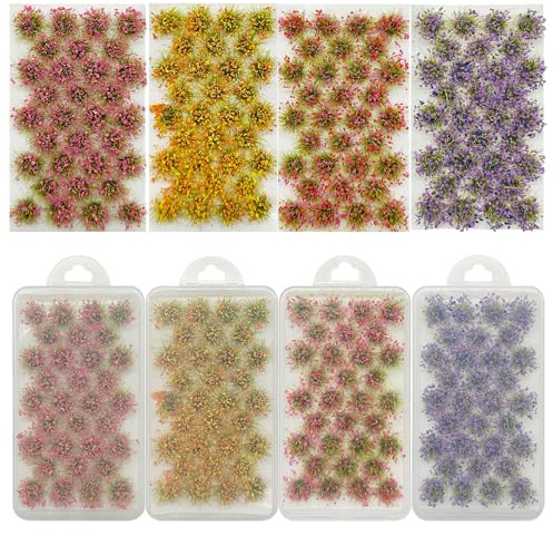 Woohome 128 Pz Modelo Árbol Césped, Mechones de Hierba Wasteland Tuft Mechones de Hierba para Tren Paisaje Ferroviario, 4 Colores Modelo de Racimo de Hierba Estática Clúster de Hierba