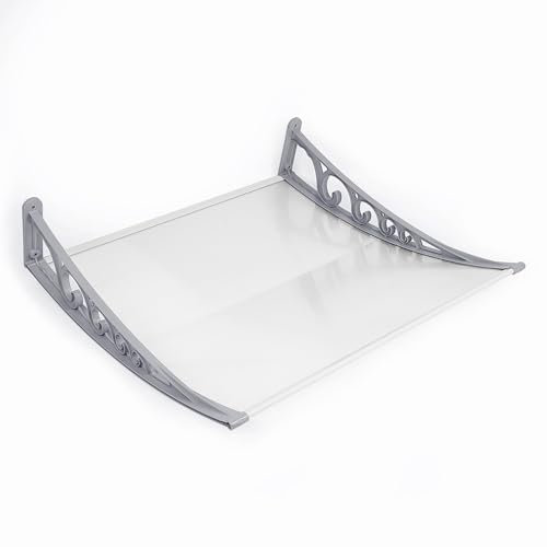 Auvent de Porte d'entrée Toit Marquise en Polycarbonate Porte Résistante Toit Abri Protection Contre La Pluie et UV Transparent,DIY (Gris et Blanc, 60 * 100 * 19cm)