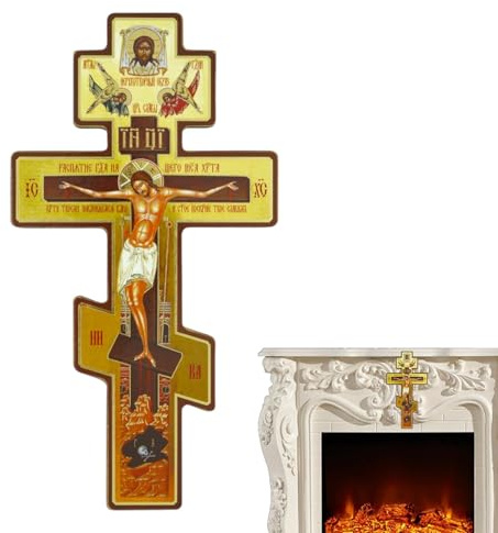 Cruz de pared ortodoxa rusa | Crucifijo bizantino de madera con barras para colgar esquinas de oración | Crucifijo de pared de madera - Decoración de pared de madera para sala de estar,