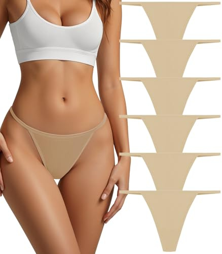 PNQUNZ Cotton Thongs for Women G-String Breathable Underwear Low Rise T-back Panties Comfortable Stretch 6 Pack (US, Alpha, Small, Regular, Regular, C-6 Pack Nude Color)
