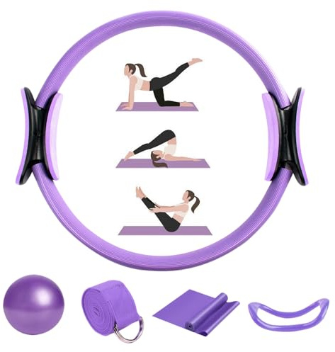 Mineup Pilates ringset, Pilates Essentials Kit för kvinnor, pilatesring med halkfria grepp, pilates cirkelring med pilatesboll och träningsband för hemmet, yoga, styrka och flexibilitet